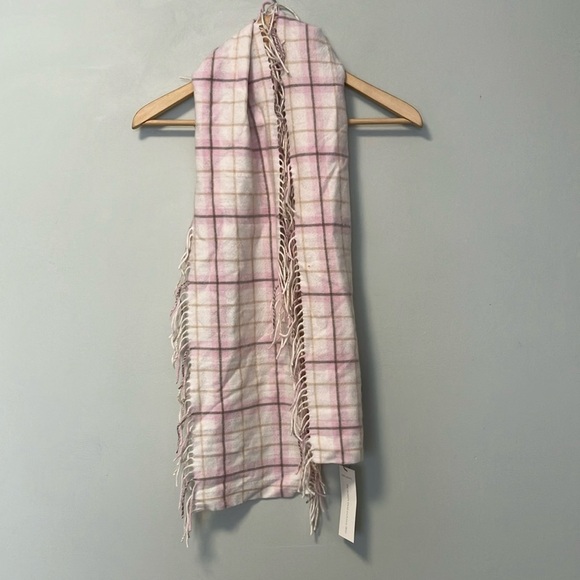 NWT Pure Cashmere Plaid Scarf with Pink and White Checkered Pattern - Picture 1 of 4